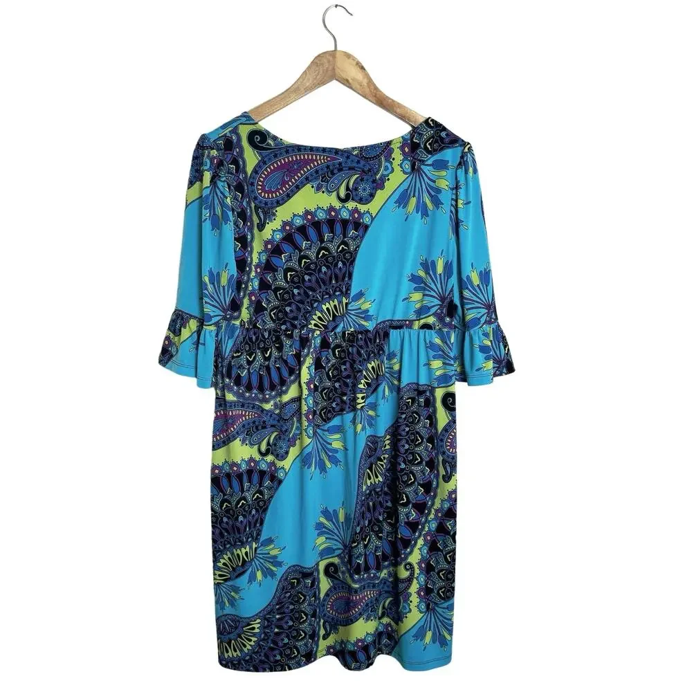 Ronni Nicole Retro Midi Dress Women’s Plus Size 14 Paisley Slinky Boho Babydoll
